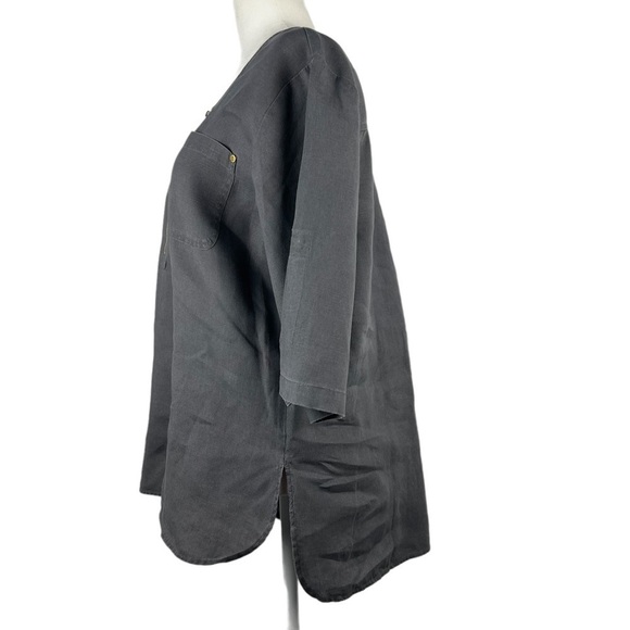 ellen TRACY LINEN SHORT SLEEVED BLOUSE WITH GOLD ACCENT - Picture 6 of 14